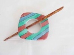 Wooden Hand Painted Square Striped Shawl Pin Set